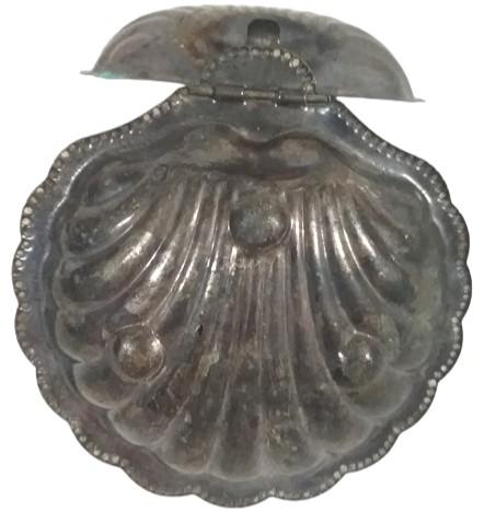 Clamshell Trinket Dish Antique E&JL Silverplate Made in England w/ Hinge Vintage