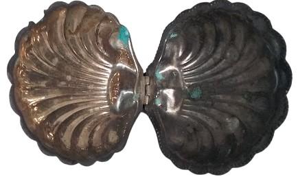 Clamshell Trinket Dish Antique E&JL Silverplate Made in England w/ Hinge Vintage