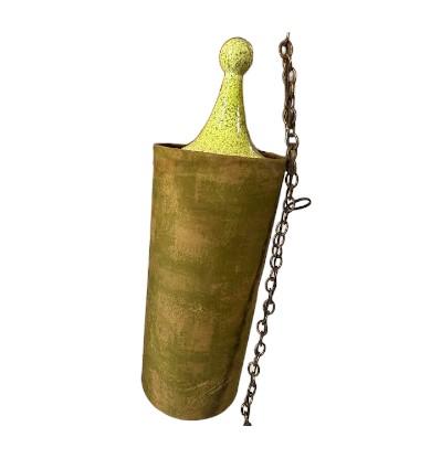 1970s Rare MCM Chartreuse Green Speckled Top Fabric Base Chandelier Swag Lamp