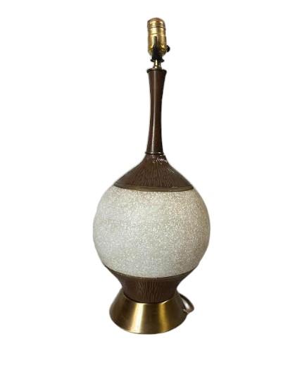 MCM Wooden Ceramic Beige Spherical Speckled Round Golden Lamp Stand/Fixture