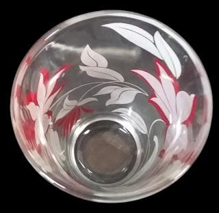 Beautiful Red and White Floral Design Antique Glass Tumblers Set of 5 Vintage