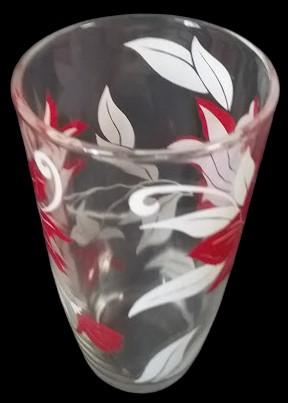Beautiful Red and White Floral Design Antique Glass Tumblers Set of 5 Vintage