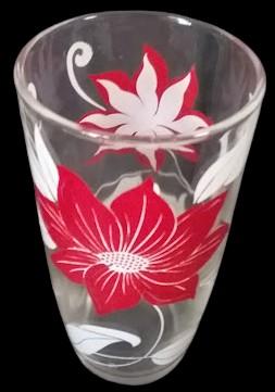 Beautiful Red and White Floral Design Antique Glass Tumblers Set of 5 Vintage