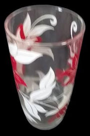 Beautiful Red and White Floral Design Antique Glass Tumblers Set of 5 Vintage