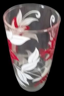 Beautiful Red and White Floral Design Antique Glass Tumblers Set of 5 Vintage