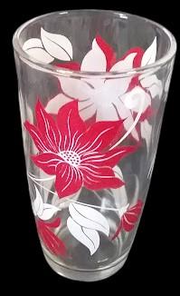 Beautiful Red and White Floral Design Antique Glass Tumblers Set of 5 Vintage