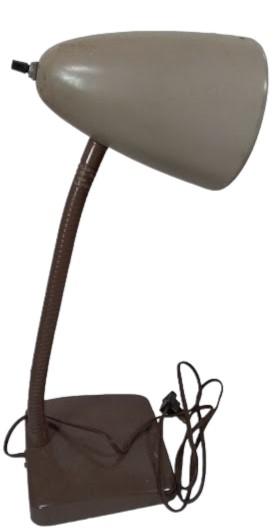 Brown Base Antique Metal Gooseneck Lamp Gray Shade Vintage UL Listed