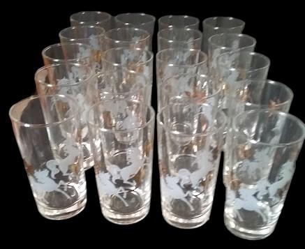 Libbey Antique Prancing Unicorns Vintage Highball Glasses Set of 20 Tumblers