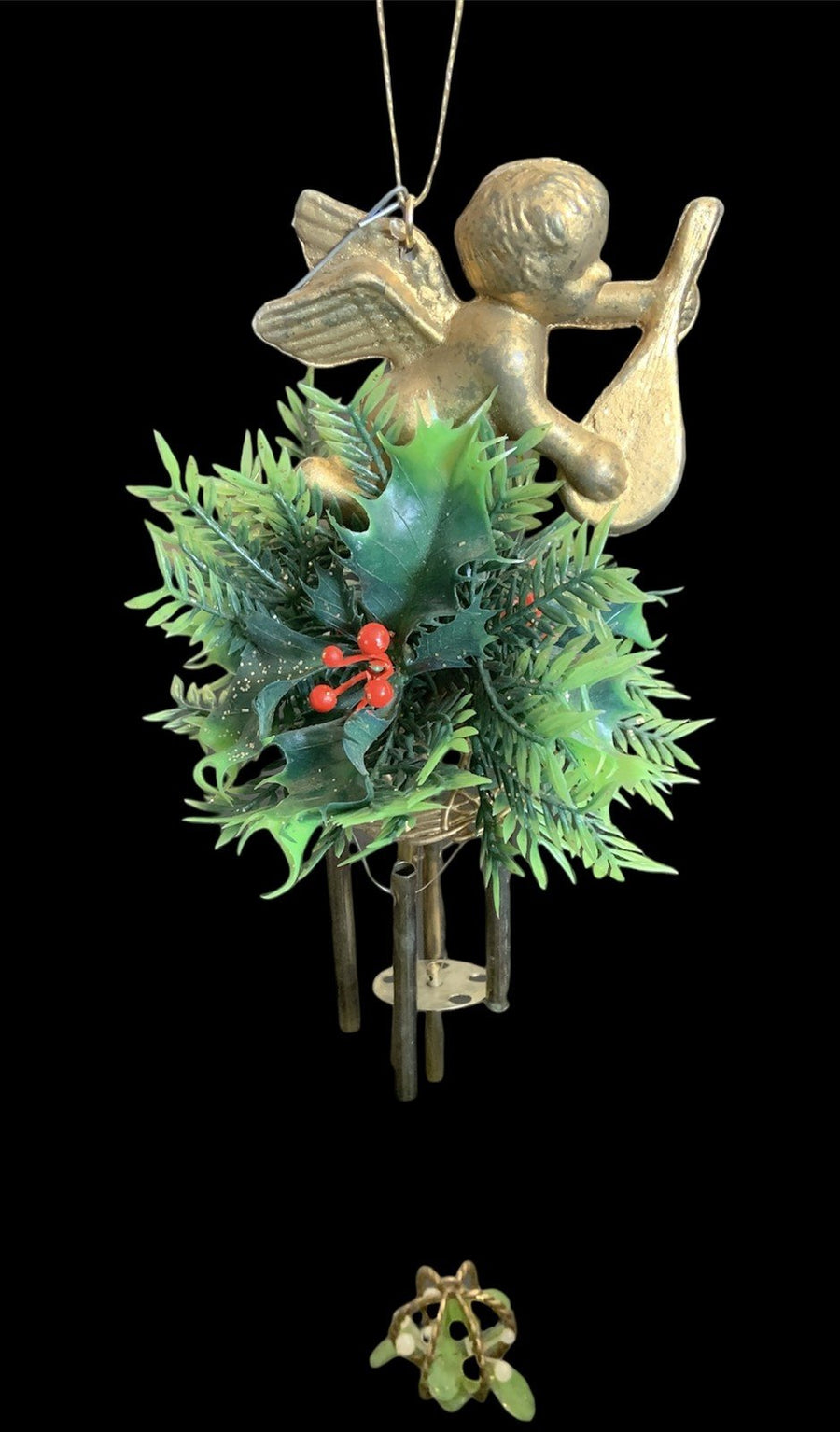 Vintage 1960's Christmas Decor Lot Angel Windchime Wreaths Poinsettias Holly 9pc