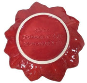China Red Dessert/Salad Plates Set of 4 Vintage Leaf Cut with Yellow Center