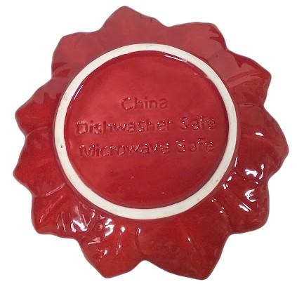 China Red Dessert/Salad Plates Set of 4 Vintage Leaf Cut with Yellow Center