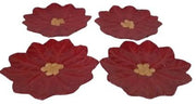 China Red Dessert/Salad Plates Set of 4 Vintage Leaf Cut with Yellow Center