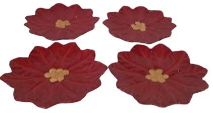 China Red Dessert/Salad Plates Set of 4 Vintage Leaf Cut with Yellow Center