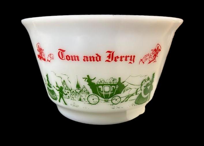 Vintage Hazel Atlas 1950s Christmas Tom and Jerry Eggnog Milk Glass Punch Bowl