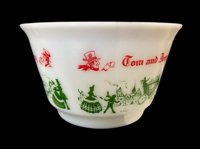 Vintage Hazel Atlas 1950s Christmas Tom and Jerry Eggnog Milk Glass Punch Bowl