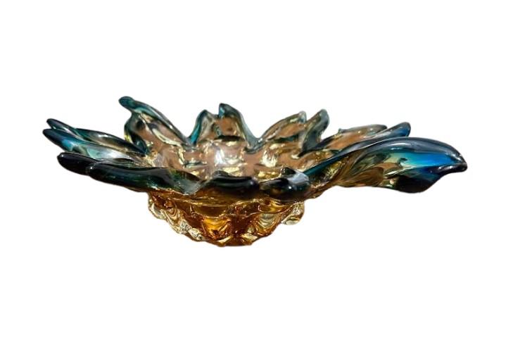 Murano Glass Gold and Blue MCM Handblown 1960-70s Bowl Trinket Dish Centerpiece