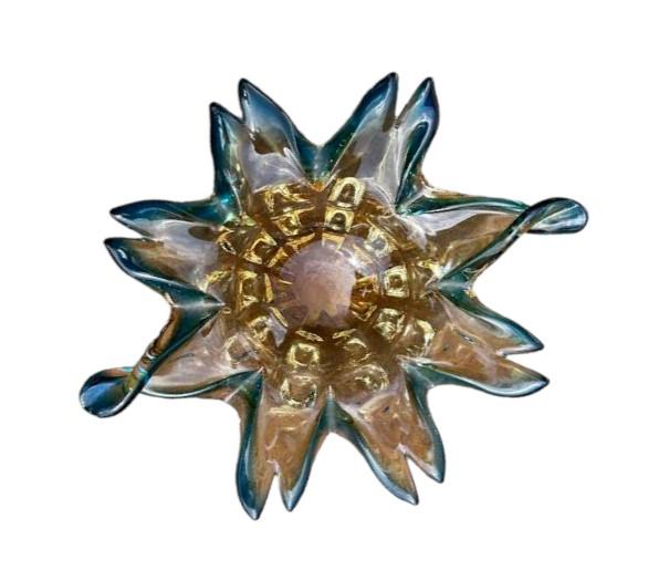 Murano Glass Gold and Blue MCM Handblown 1960-70s Bowl Trinket Dish Centerpiece