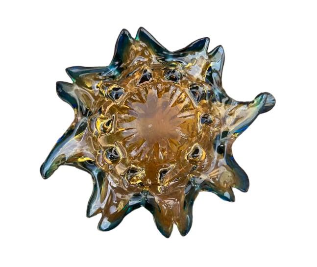 Murano Glass Gold and Blue MCM Handblown 1960-70s Bowl Trinket Dish Centerpiece