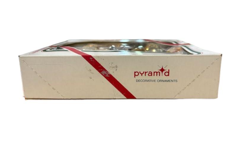 Pyramid In Box Decorative Shiny Gold Ornament 20pc Christmas Bulb Trinket Set