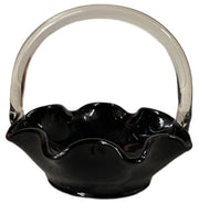 Black Ruffled Edge Glass Basket With Clear Handle