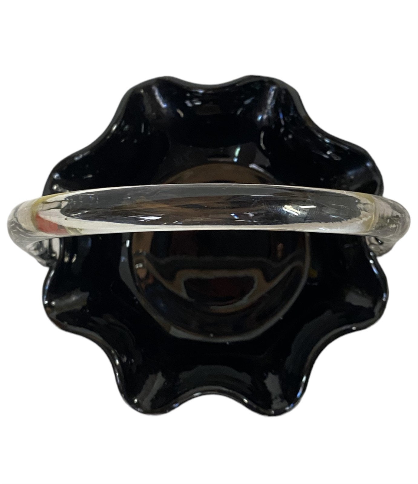 Black Ruffled Edge Glass Basket With Clear Handle