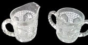 Creamer Sugar Bowl Antique Imperial Glass Vintage Star Medallion Design