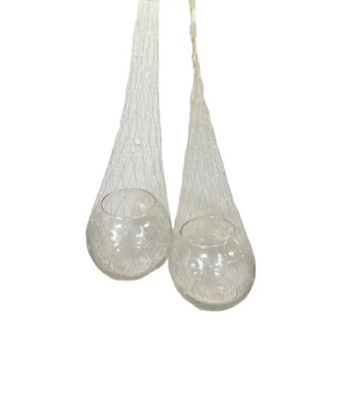 Libbey Glass 1970s Vintage Hanging Crystal Bubble Net Fish Bowl Retro Terrarium