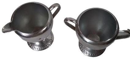 Creamer Sugar Bowl Antique Key Stoneware Vintage Silverplated