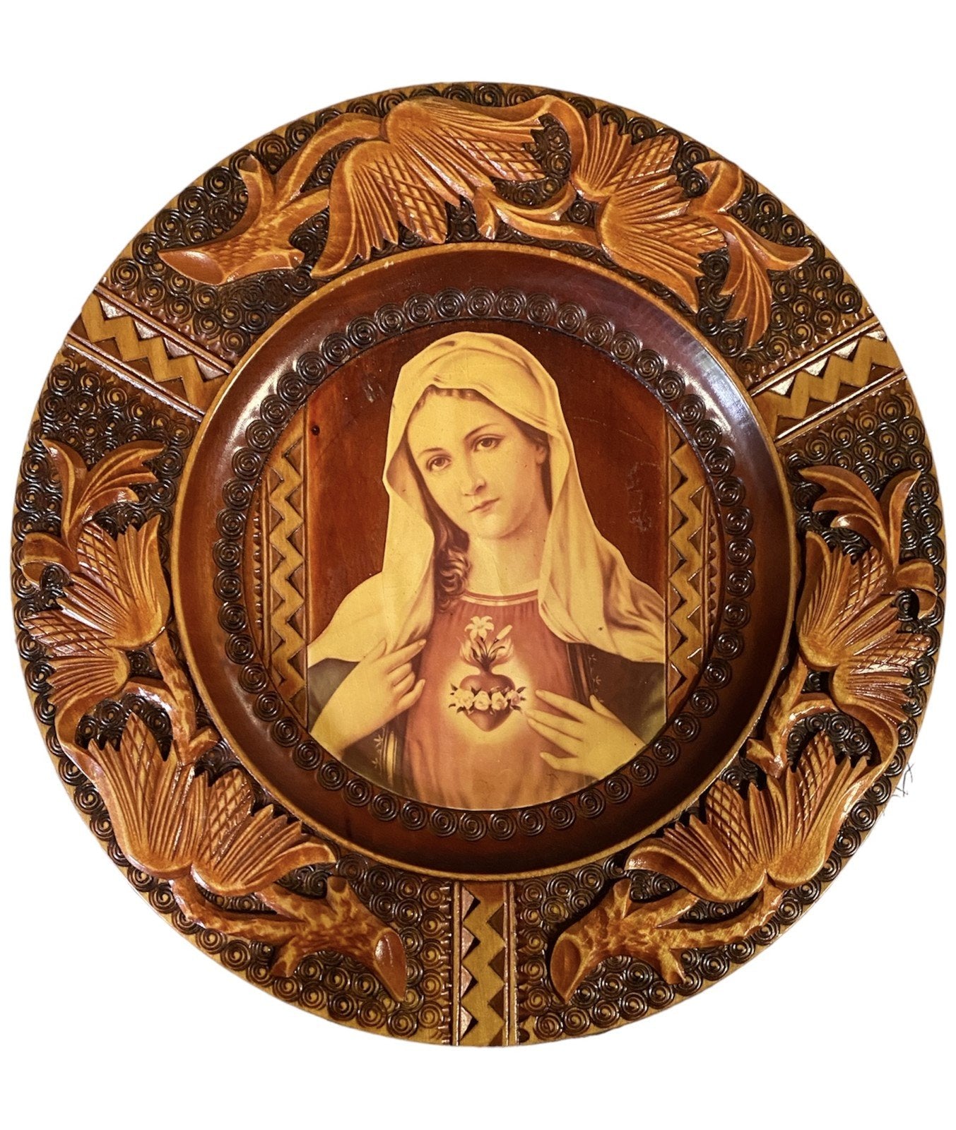 Jesus and Virgin Mary Wooden Decorative Wall Plates