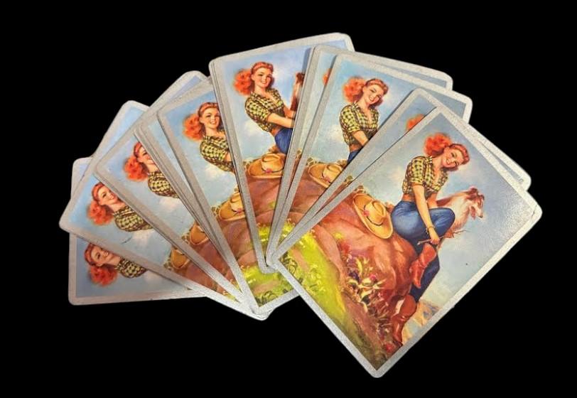 Rare Vintage Sexy Cowgirl Pinup Horse and Border Collie 2 Decks Playing Cards