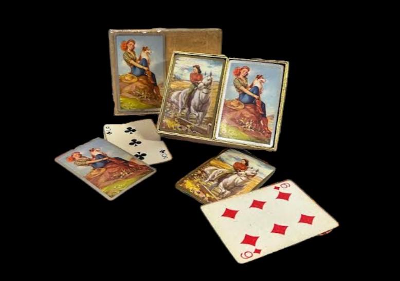 Rare Vintage Sexy Cowgirl Pinup Horse and Border Collie 2 Decks Playing Cards
