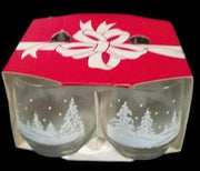 Frosty Pines 4 Christmas Glasses Antique Libby Vintage Old Fashioned Rocks