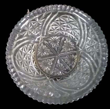Etched Glass Bowl with Scalloped Edge Antique Vintage