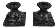 Black Candlestick Holder Vintage Square Base Drizzle Spaghetti Design Set of 2