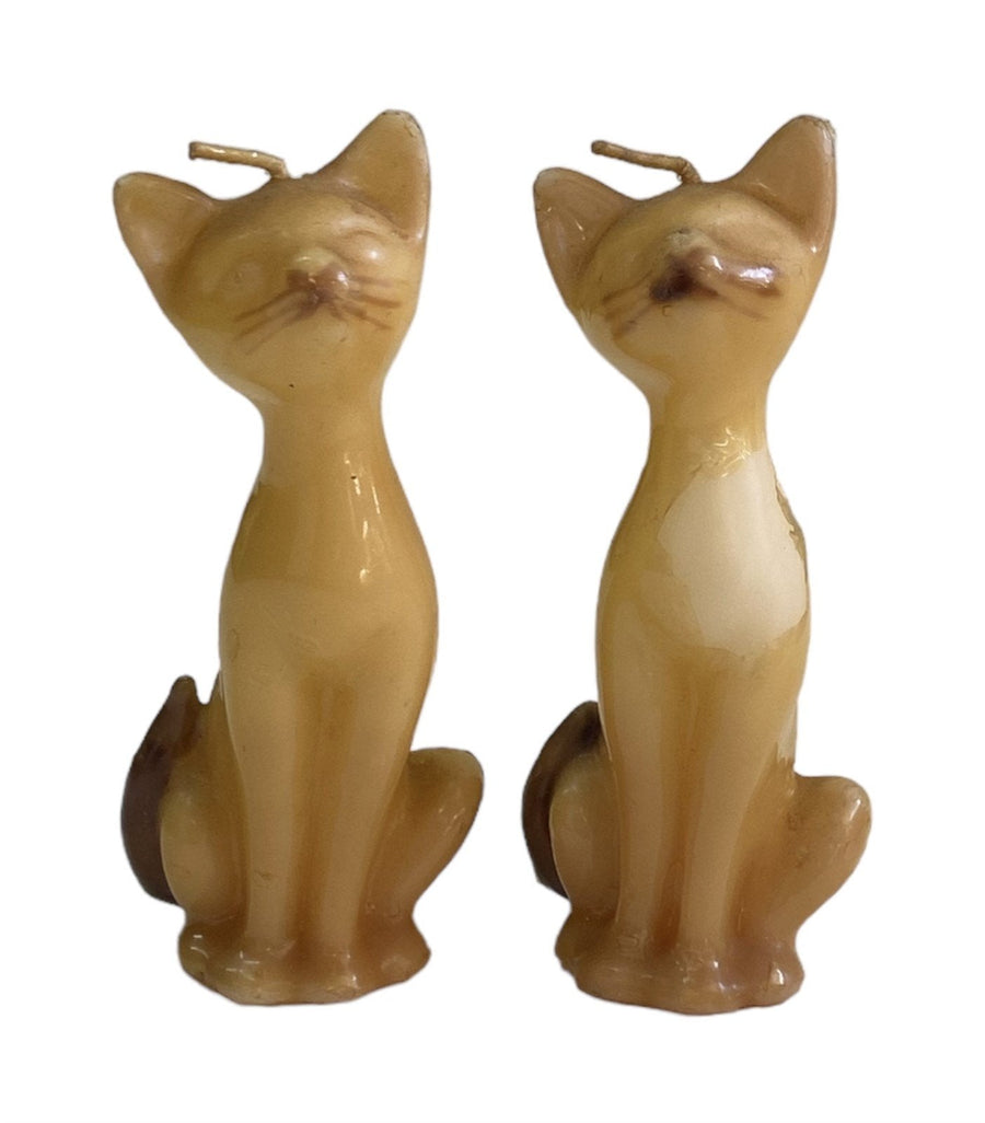 Cat Candles Antique Set of 2 Mid-Century Modern 4" High
