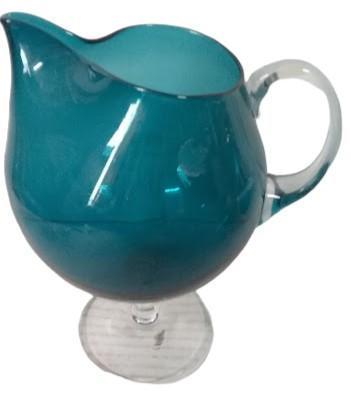 Blue Carafe Goblets Antique West Virginia Hand-Blown Pitcher Vintage Set of 6