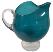 Blue Carafe Goblets Antique West Virginia Hand-Blown Pitcher Vintage Set of 6