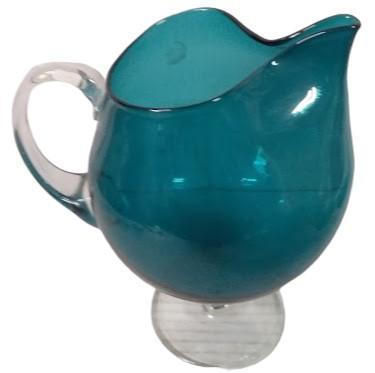 Blue Carafe Goblets Antique West Virginia Hand-Blown Pitcher Vintage Set of 6