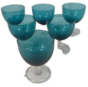 Blue Carafe Goblets Antique West Virginia Hand-Blown Pitcher Vintage Set of 6
