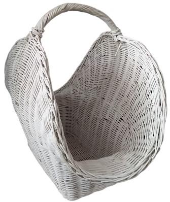 Large White Wicker Basket Shell Shape Vintage with Handle