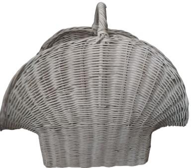 Large White Wicker Basket Shell Shape Vintage with Handle
