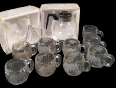 Nestle World Map Coffee Pot Cups Antique Set of 10 Vintage
