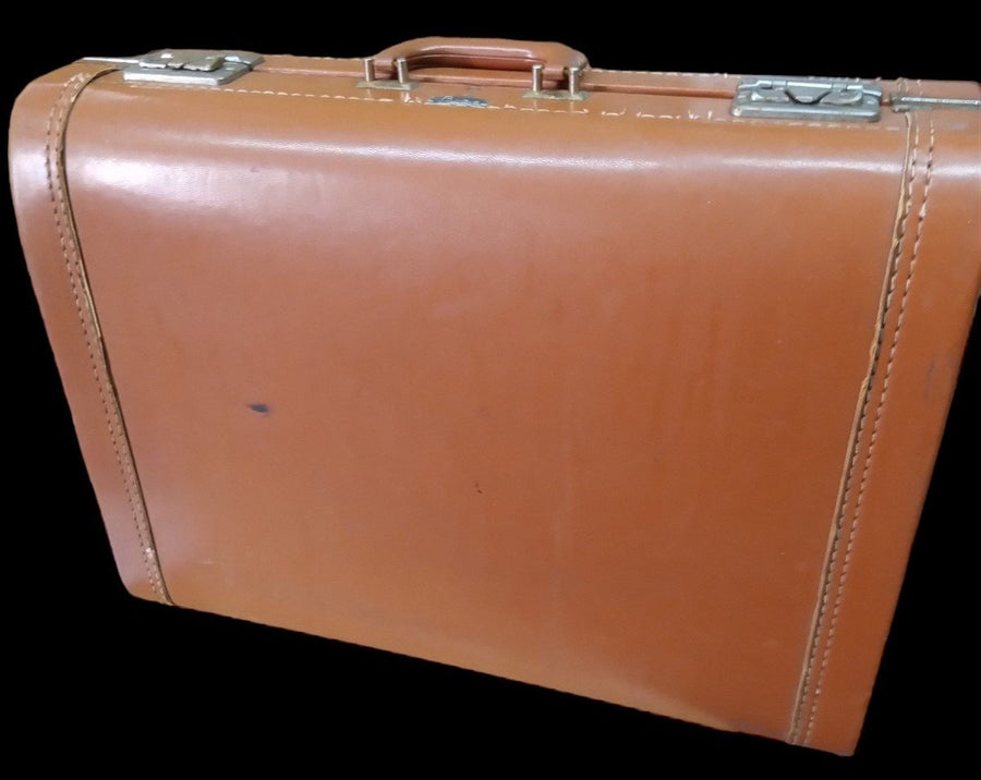 LUCE Brown Leather Hardshell Suitcase Vintage Travel
