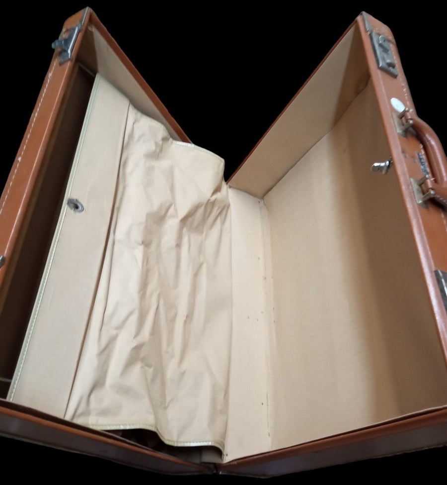 LUCE Brown Leather Hardshell Suitcase Vintage Travel