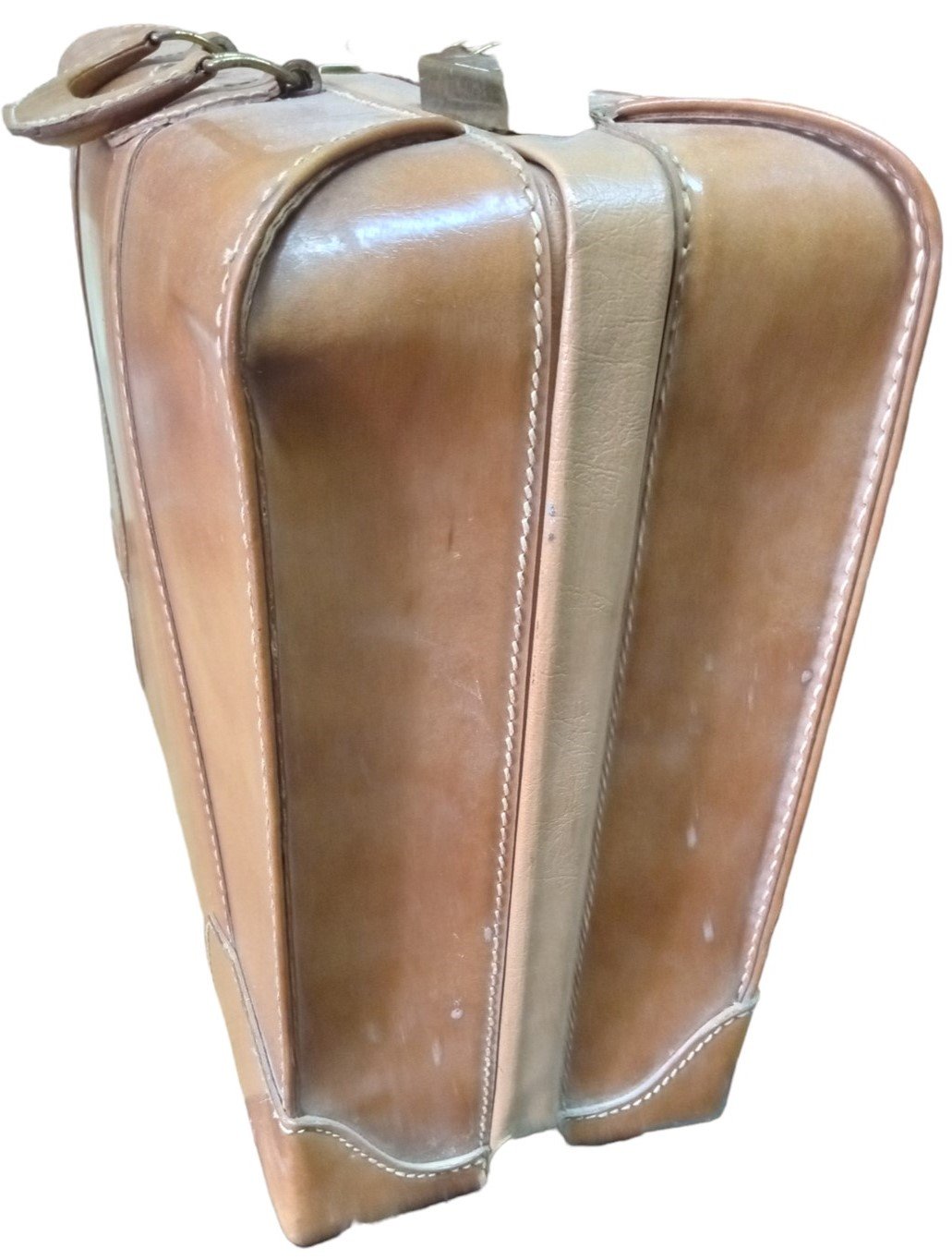 Towne Brown Leather Saddle Double Lock Soft Case Suitcase Vintage Travel