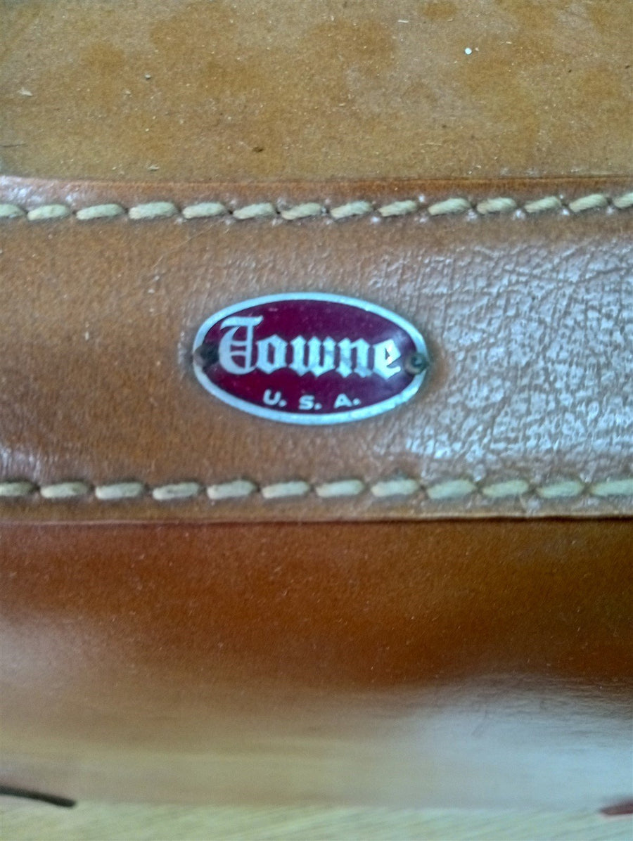 Towne Brown Leather Saddle Double Lock Soft Case Suitcase Vintage Travel