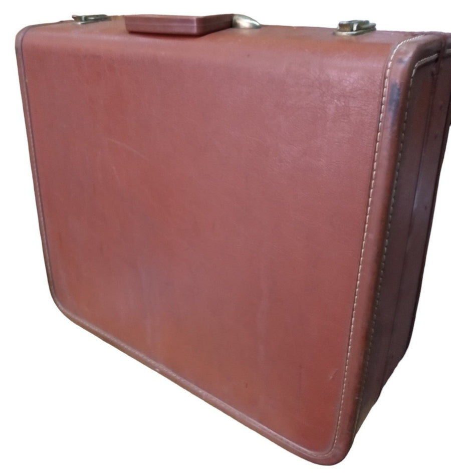 Taperlite Brown Faux Leather Double Latch Suitcase Vintage Travel