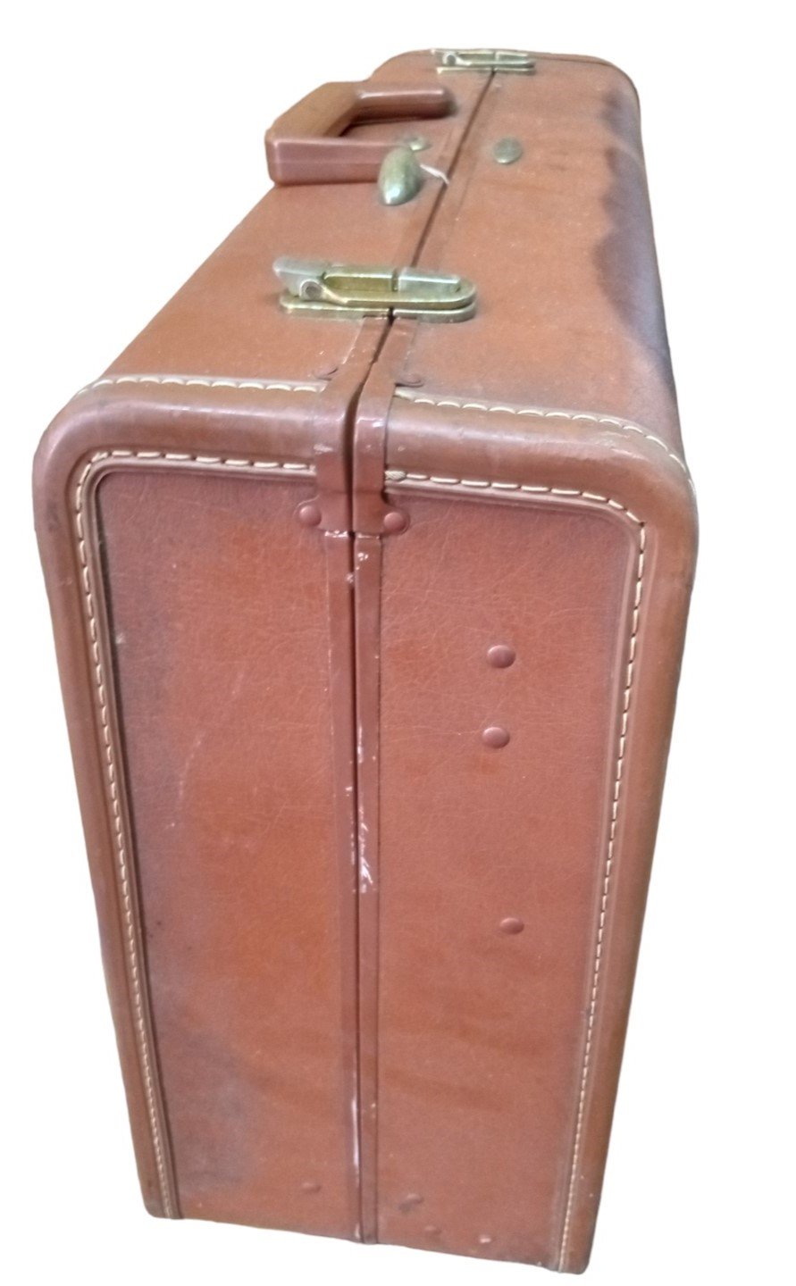 Taperlite Brown Faux Leather Double Latch Suitcase Vintage Travel