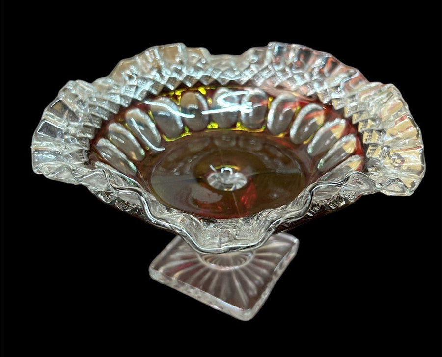 Westmoreland Ruby Red Cranberry Candy Dish Pedestal Glass Bowl Antique Vintage