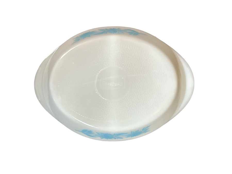 Glas Bake Vintage Blue Thistle Pattern Milk Glass 2 Section Divided Storage Dish
